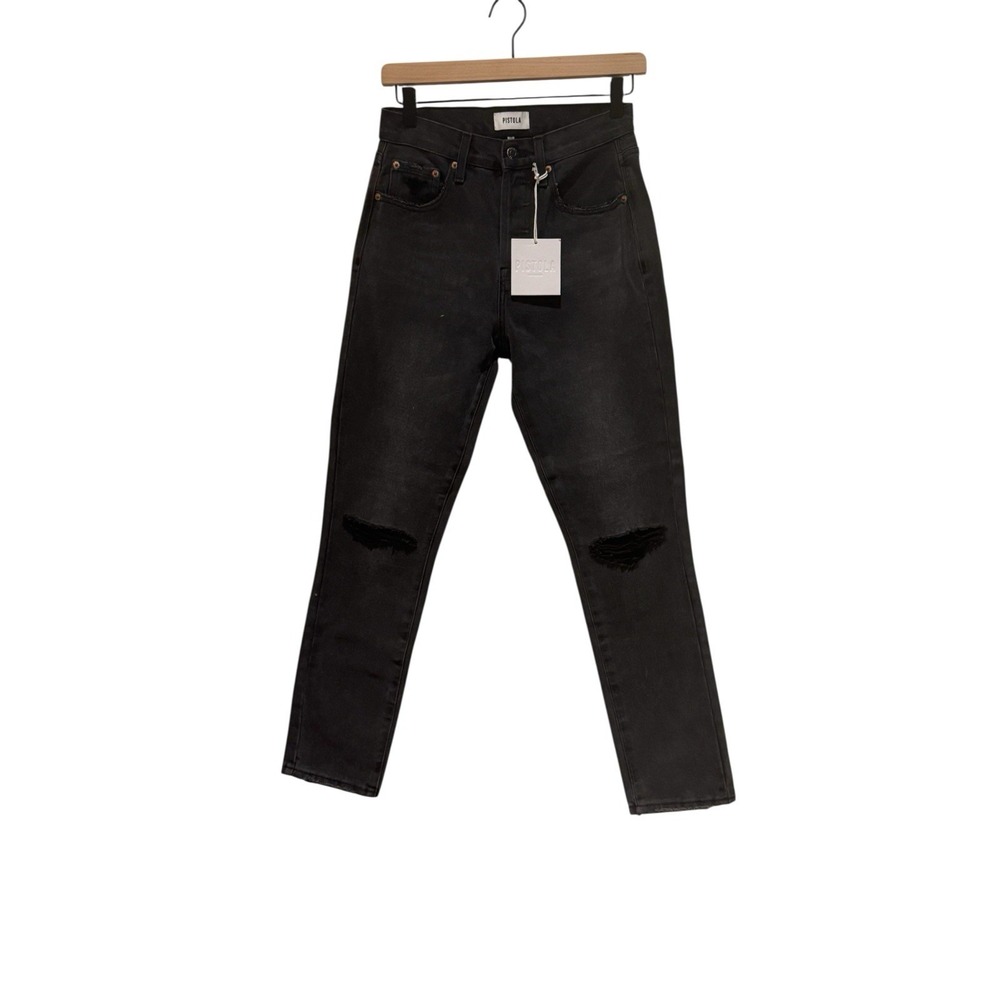Pistola Revolve Women's Keaton High Rise Slim Straight Jeans NEW 25 Black Wash